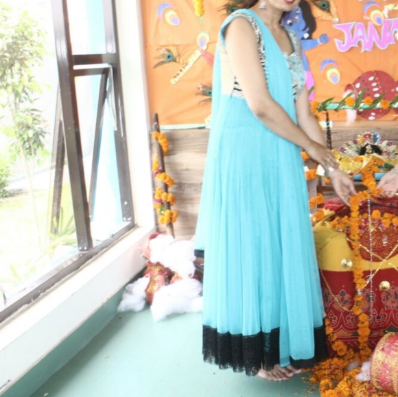 Sale Anarkali Suit with Legging, Duppata Suit Set Floor touch embellished stones - Picture 2 of 8